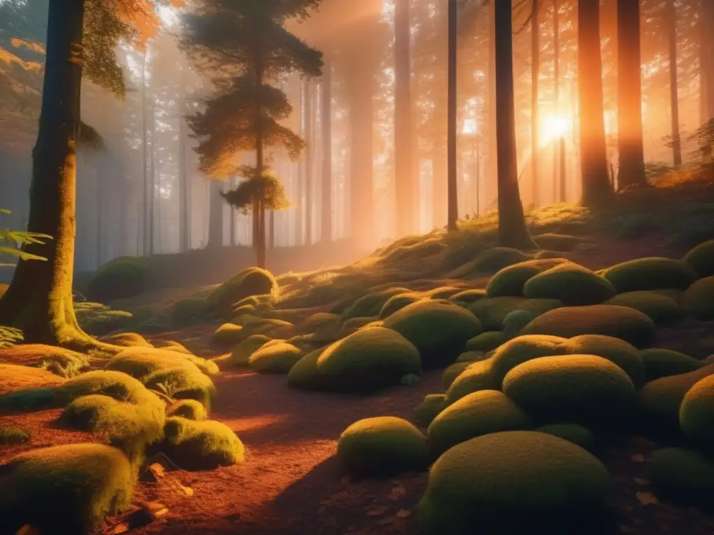 Majestuoso búho en un bosque denso al atardecer, símbolo de sabiduría y conservación