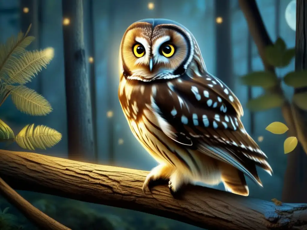Owl nocturno en bosque denso Imagen: Búho chico en bosque nocturno, detalle de plumas y ojos cautivadores
