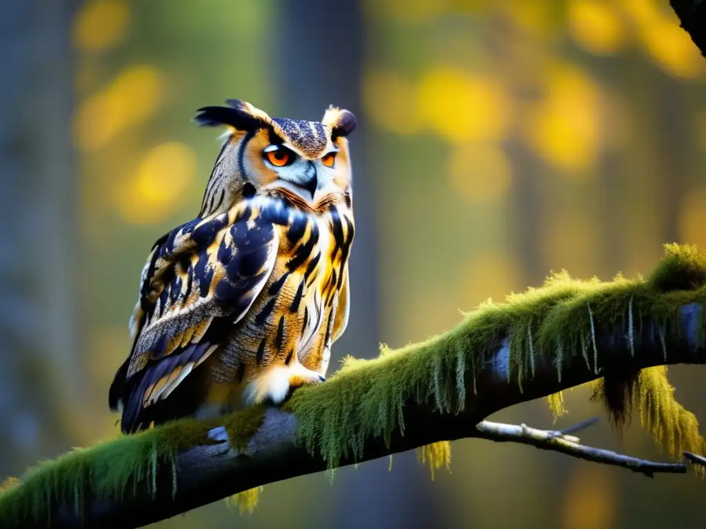 Búho Real en su hábitat natural, con detalles fascinantes de sus plumas y mirada cautivadora