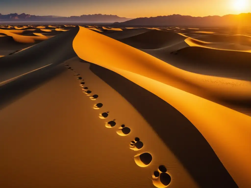 Huellas de búhos en arena desiertos al atardecer