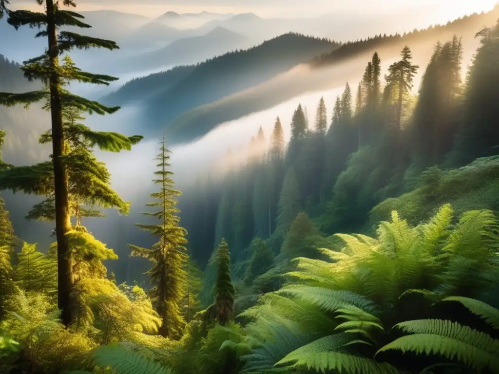 Un majestuoso búho de montaña en su hábitat natural, rodeado de exuberante vegetación y misteriosa neblina