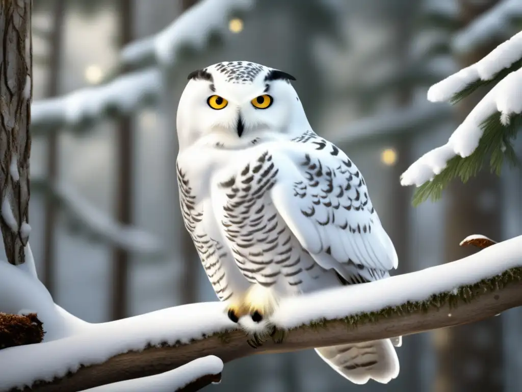 Majestuoso búho de nieve en bosque invernal - datos fascinantes especies de búhos