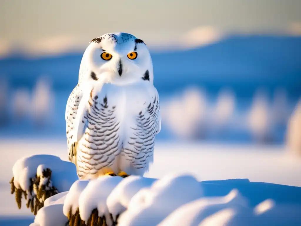 Especies de búhos adaptados a las regiones polares y las tundras heladas en un paisaje nevado con detalle fotorealista