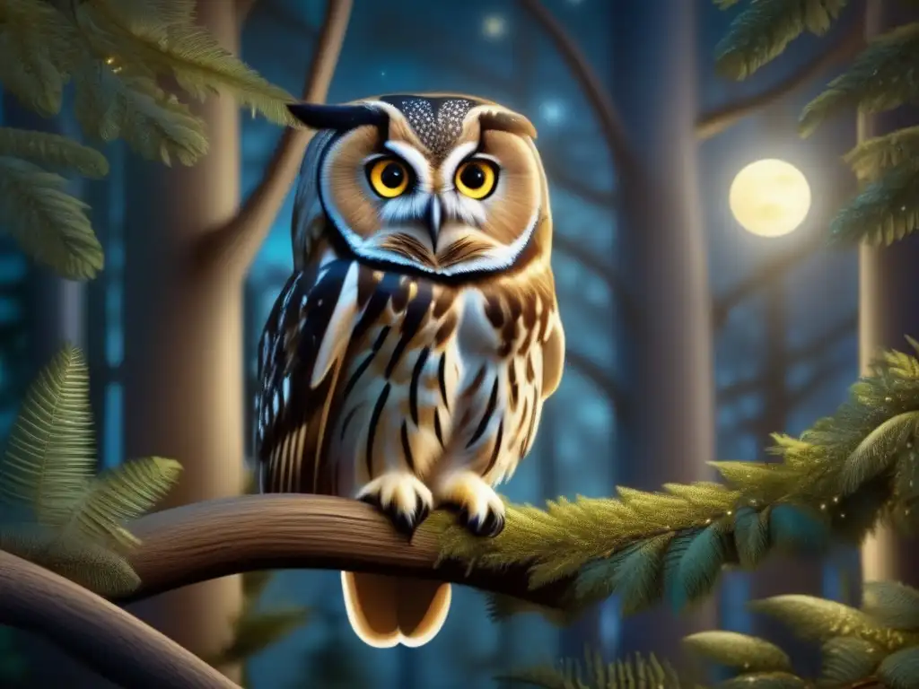 Búho nocturno en bosque denso Búho chico en bosque nocturno, detalle excepcional