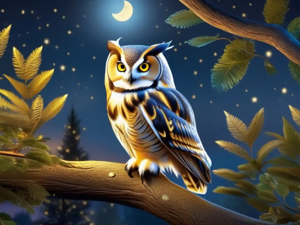 Hermosa lechuza nocturna posada en árbol bajo la luna Dieta del búho chico en su hábitat nocturno