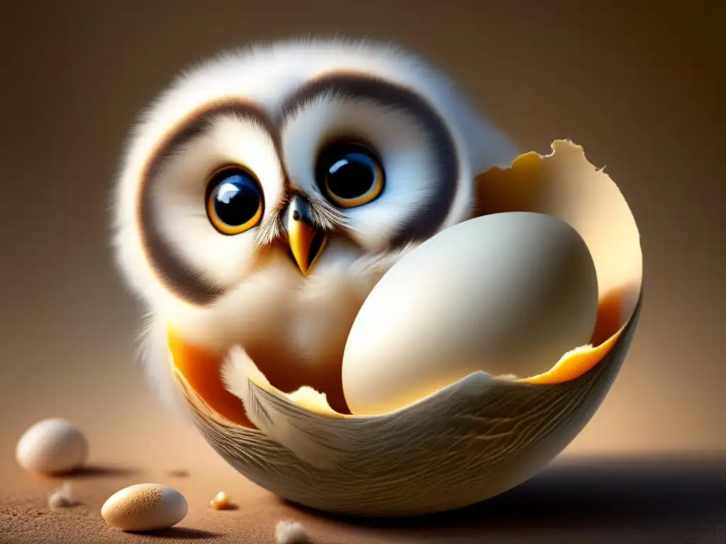 Incubación de huevos de búhos: delicado proceso de hatching con owlet emergiendo de su cascarón, vulnerable y hermoso