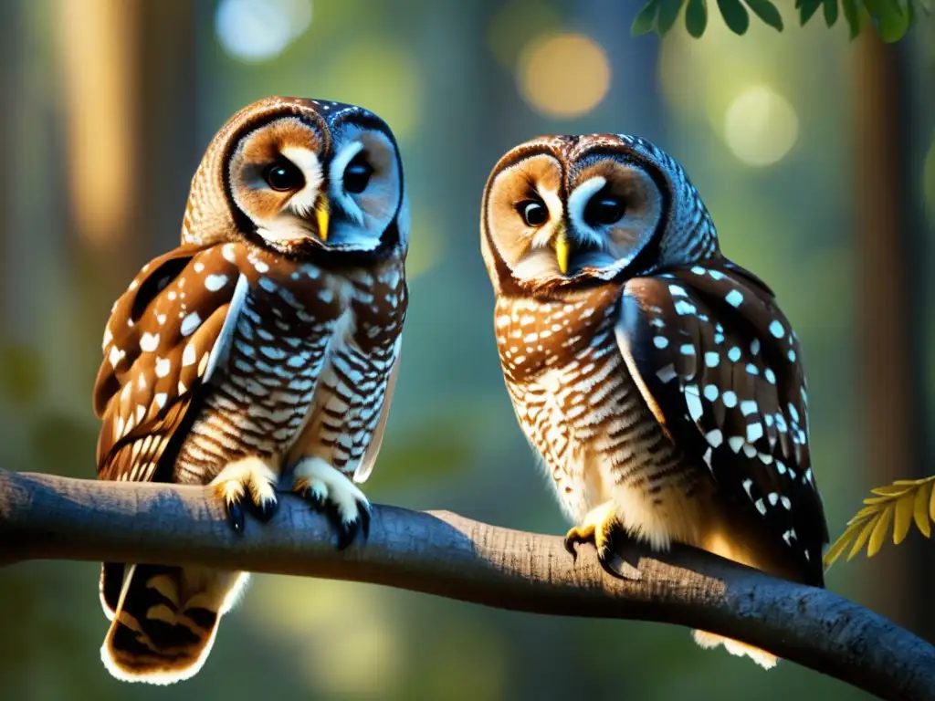 Búhos moteados en detalle, características específicas y hábitat en bosque sereno